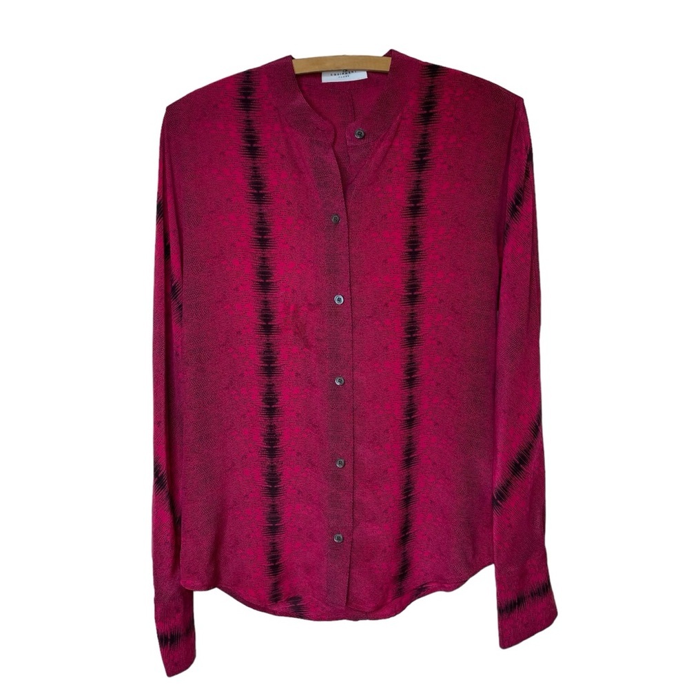 Equipment femme silk button down blouse pink black print small
